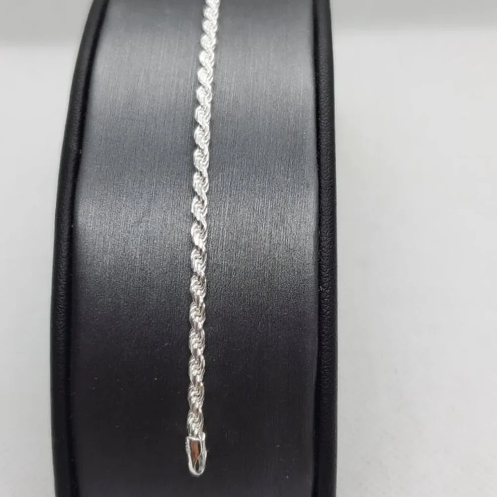 Sterling Silver 925 High Polished Diamond Cut Rope Bracelet 2.5mm 7 inches